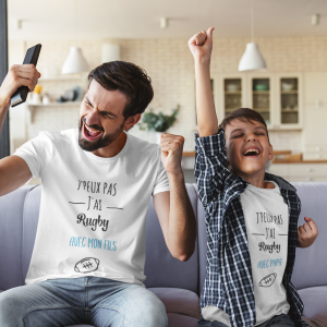 Tee shirt j’peux pas j’ai rugby avec, tee shirt duo pere et fils, pere et fille, tee shirt famille, cadeau papa