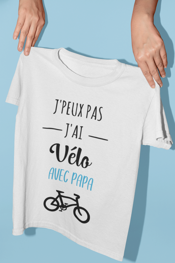 Tee shirt j’peux pas j’ai velo avec, tee shirt duo pere et fils, pere et fille, tee shirt famille, cadeau papa