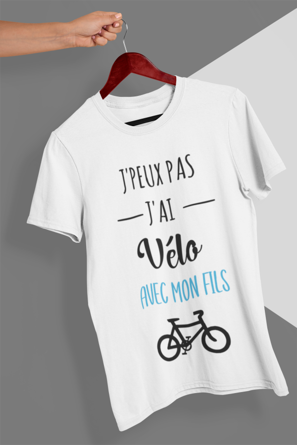 Tee shirt j’peux pas j’ai velo avec, tee shirt duo pere et fils, pere et fille, tee shirt famille, cadeau papa