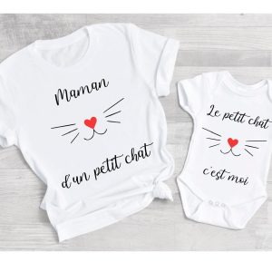 Tee shirt maman d’un petit chat, maman et moi, maman et bebe , tee shirt duo, tee shirt famille, tee shirt personnalise Tee shirt maman d’un petit chat, maman et moi, maman et bebe , tee shirt duo, tee shirt famille, tee shirt personnalise