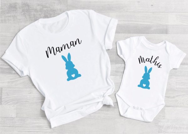 Tee shirt maman mini lapin , maman et moi paques , paques babe, tenue assortie, tee shirt famille paques ,paques personnalise