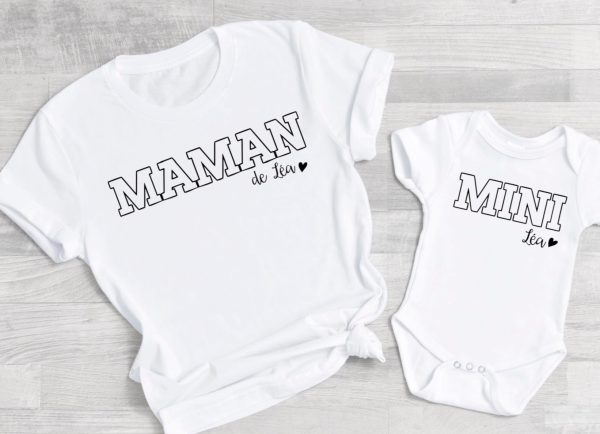 Tee shirt maman mini personnalise, maman et kid , maman et bebe, tee shirt assorti personnalise, tee shirt famille