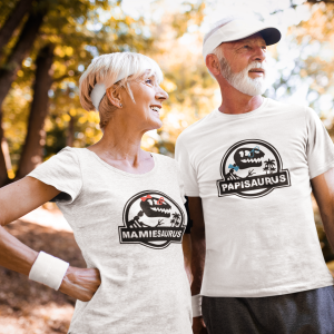 Tee shirt mamiesaurus, papisaurus, cadeau mamie, cadeau papi, tee shirt grand parents, fete des grand meres grand peres