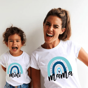 Tee shirt mere fille arc-en-ciel blanc