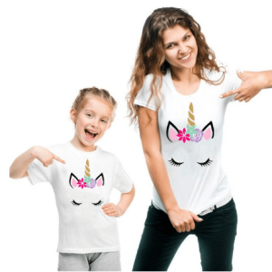 Tee shirt mere fille licorne