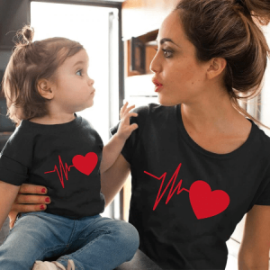 Tee shirt mere fille rythme cardiaque Tee shirt mere fille rythme cardiaque