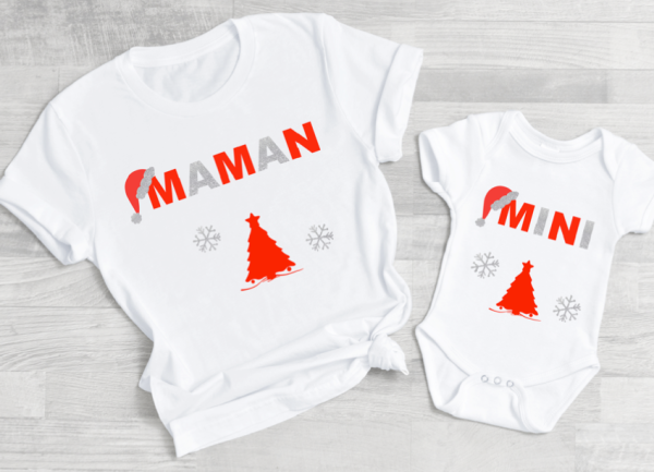 Tee shirt noel maman mini, tee shirt noel famille, tee shirt noel personnalise