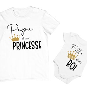 Tee shirt papa d’une princesse , tee shirt matchy papa et sa fille, papa et mini , papa et enfant, tenue assortie