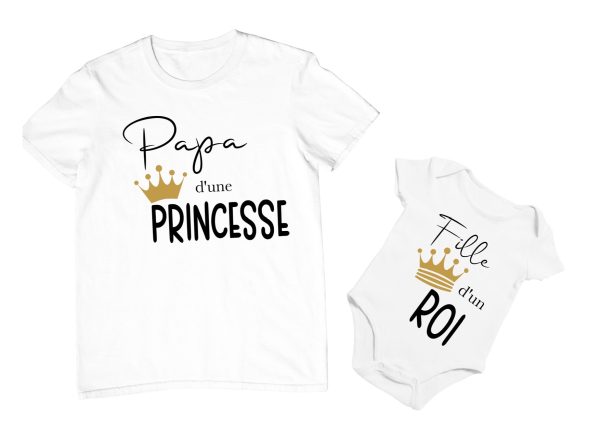 Tee shirt papa d’une princesse , tee shirt matchy papa et sa fille, papa et mini , papa et enfant, tenue assortie