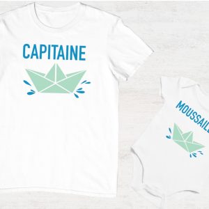 Tee shirt papa mini capitaine moussaillon , tee shirt matchy papa et bebe, papa et enfant, tenue assortie Tee shirt papa mini capitaine moussaillon , tee shirt matchy papa et bebe, papa et enfant, tenue assortie