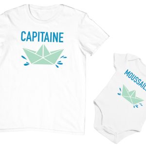 Tee shirt papa mini capitaine moussaillon , tee shirt matchy papa et bebe, papa et enfant, tenue assortie