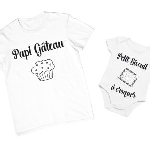 Tee shirt papi gateau petit biscuit a croquer, tee shirt duo papi petits enfants, fete des grand peres, tee shirt papi