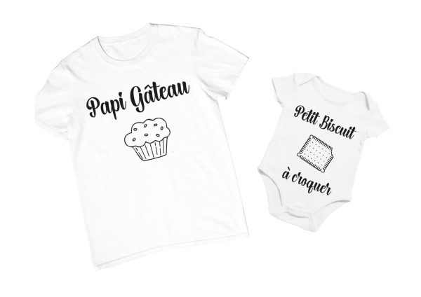 Tee shirt papi gateau petit biscuit a croquer, tee shirt duo papi petits enfants, fete des grand peres, tee shirt papi