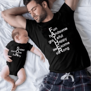 Tee shirt pere fils assortie avec mot croise Tee shirt pere fils assortie avec mot croise