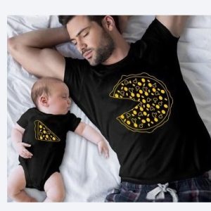 Tee shirt pere fils fans de pizza Tee shirt pere fils fans de pizza