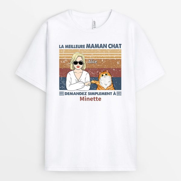 La Meilleure Maman Chat – Cadeau Personnalise  T-shirt pour Amoureux des chats