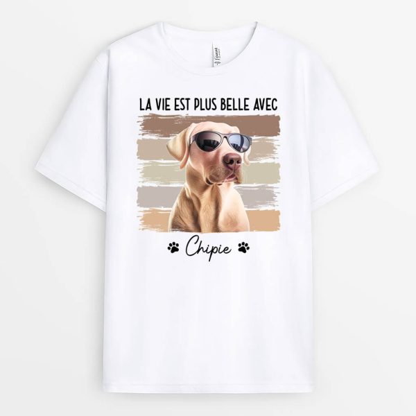 La Meilleure Vie Avec Le chat Et Le Chien – Cadeau Personnalise  T-shirt pour les amoureux des animaux