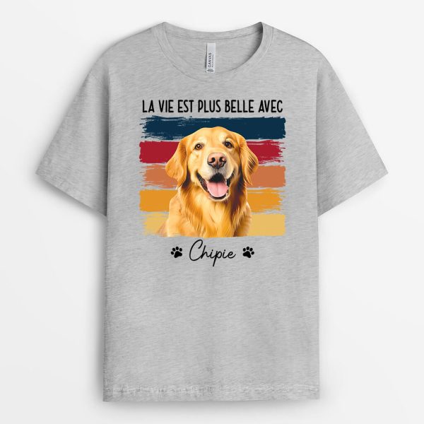 La Meilleure Vie Avec Le chat Et Le Chien – Cadeau Personnalise  T-shirt pour les amoureux des animaux