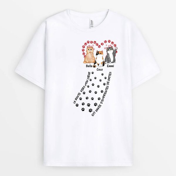 La Route Vers Mon Cœur Pavee Empreintes De Pattes – Cadeau Personnalise  T-shirt pour Amoureux des Animaux