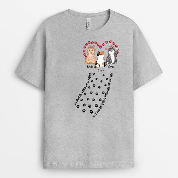 La Route Vers Mon Cœur Pavee Empreintes De Pattes – Cadeau Personnalise  T-shirt pour Amoureux des Animaux