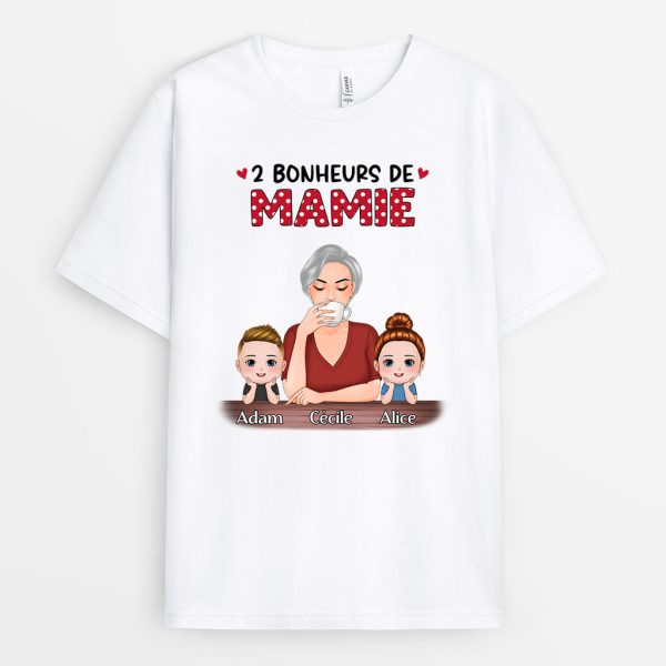 Le Bonheur D’etre Maman Mamie – Cadeau Personnalise  T-shirt pour Mamie Maman