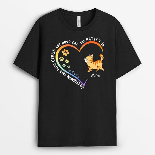 Le Chemin Vers Mon Coeur – Cadeau Personnalise  T-shirt pour Amoureux des Chats