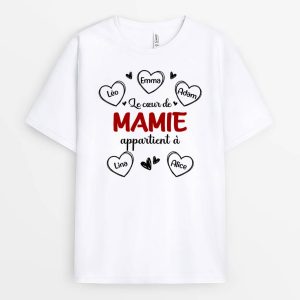 Le Coeur De Mamie Appartient A Version Coeur Rouge – Cadeau Personnalise  T-shirt pour Femme
