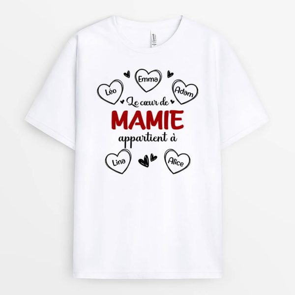 Le Coeur De Mamie Appartient A Version Coeur Rouge – Cadeau Personnalise  T-shirt pour Femme