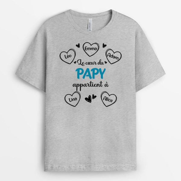 Le Coeur De Papy Appartient A Version Coeur Rouge – Cadeau Personnalise  T-shirt pour Papy