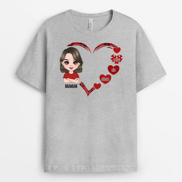 Le Coeur de Maman Mamie Portrait – Cadeau Personnalise  T-shirt pour Maman Mamie