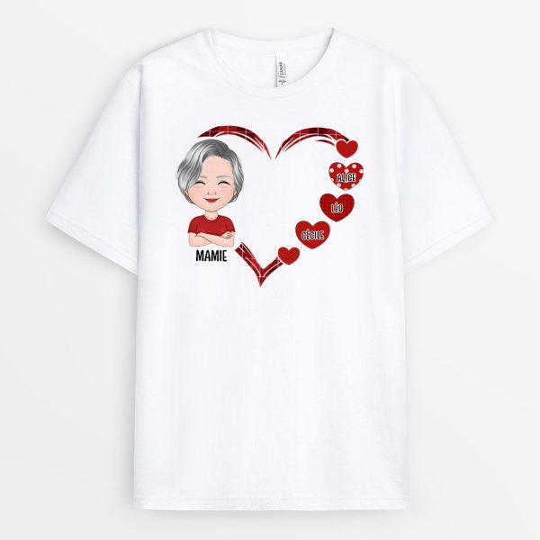 Le Coeur de Maman Mamie Portrait – Cadeau Personnalise  T-shirt pour Maman Mamie