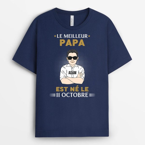 Le Meilleur Papa Est Ne – Cadeau Personnalise  T-shirt pour Papa Papy