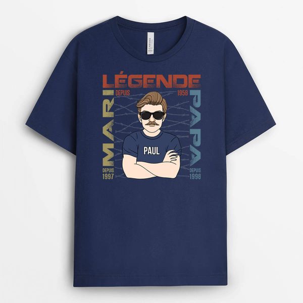 Legende Depuis Portrait – Cadeau Personnalise  T-shirt pour Homme