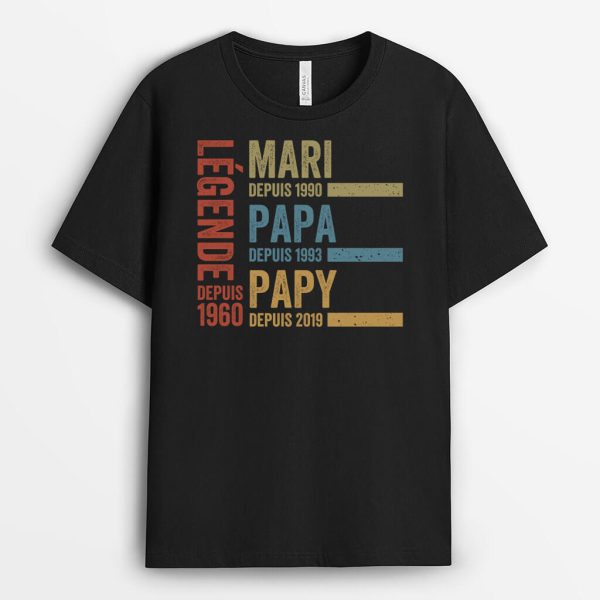 Legende Mari Papa Papy Version Desordre – Cadeau Personnalise  T-shirt pour Homme