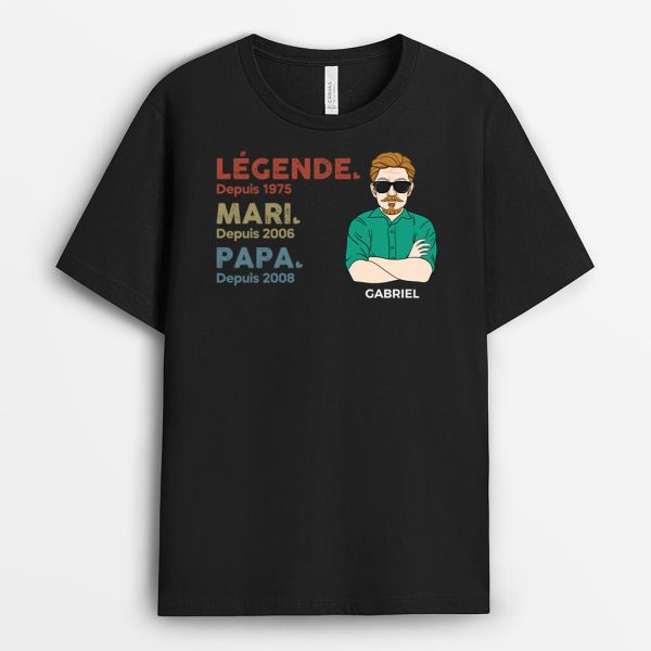 Legende, Mari, Papa et Papy – Cadeau Personnalise  T-shirt pour Homme