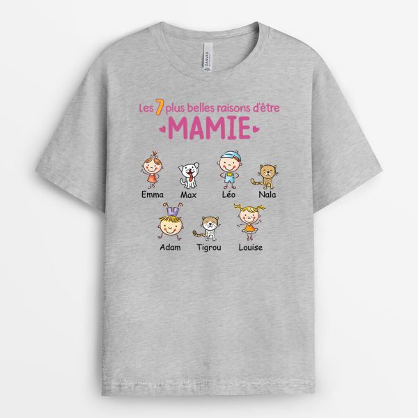 Les 7 Plus Belles Raisons d’Etre Mamie – Cadeau Personnalise  T-shirt pour Mamie