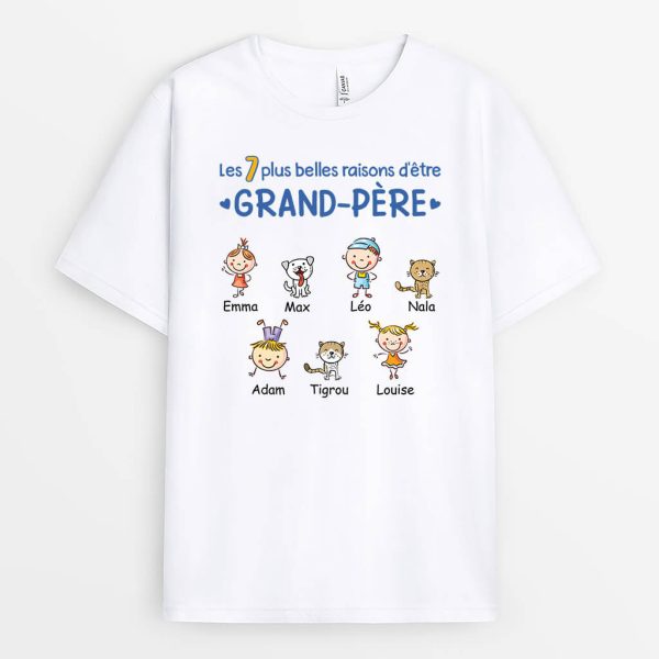 Les 7 Plus Belles Raisons d’Etre Papy – Cadeau Personnalise  T-shirt pour Papy