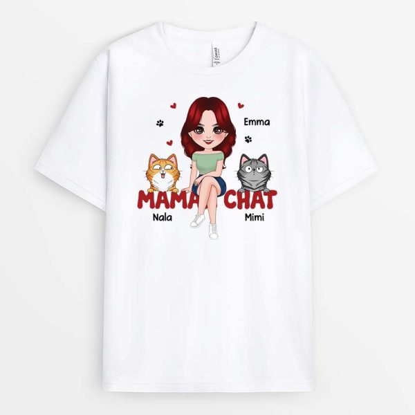 Maman Chat – Cadeau Personnalise  T-shirt pour Femme