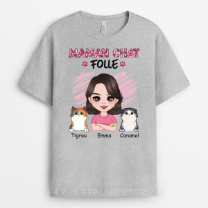 Maman Chat Folle – Cadeau Personnalise  T-shirt pour Femme