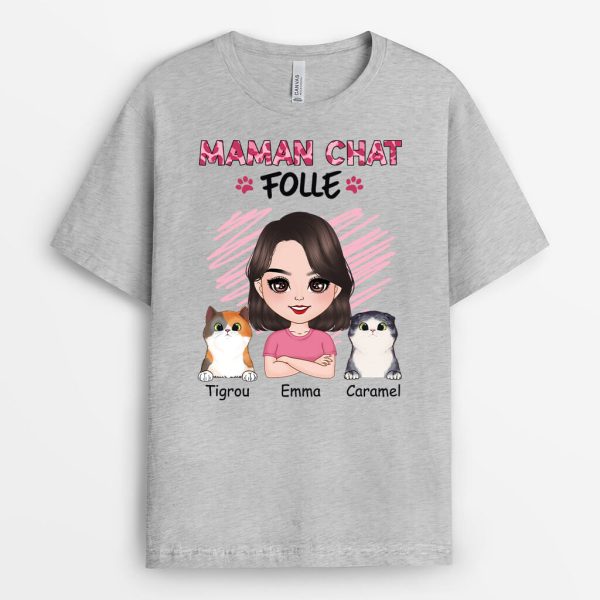 Maman Chat Folle – Cadeau Personnalise  T-shirt pour Femme