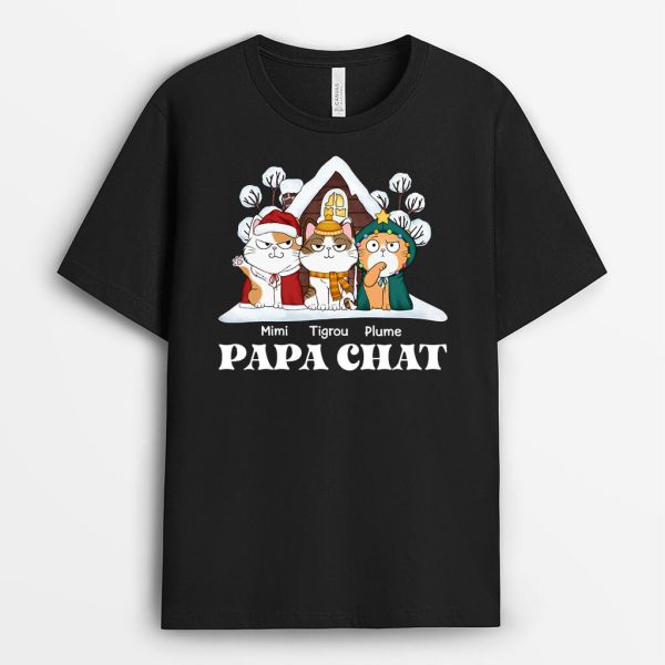 Maman Chat Papa Chat Pour Noel – Cadeau Personnalise  T-shirt pour Noel