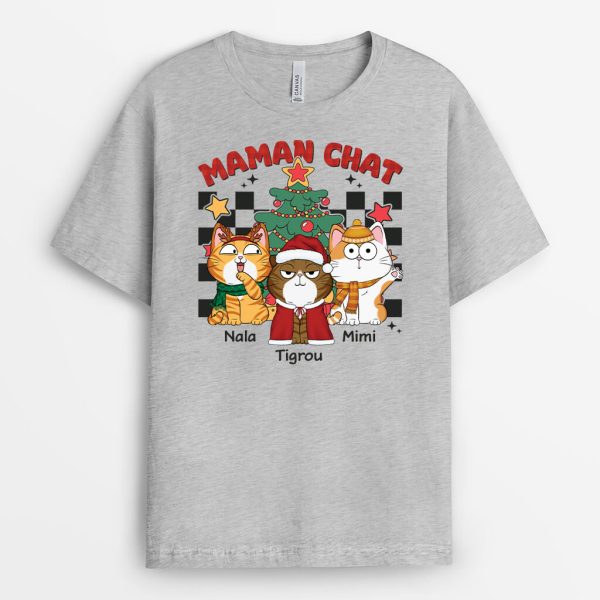 Maman Chat Papa Chat Style Retro – Cadeau Personnalise  T-shirt pour Noel