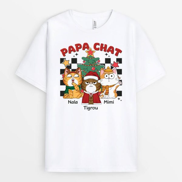 Maman Chat Papa Chat Style Retro – Cadeau Personnalise  T-shirt pour Noel