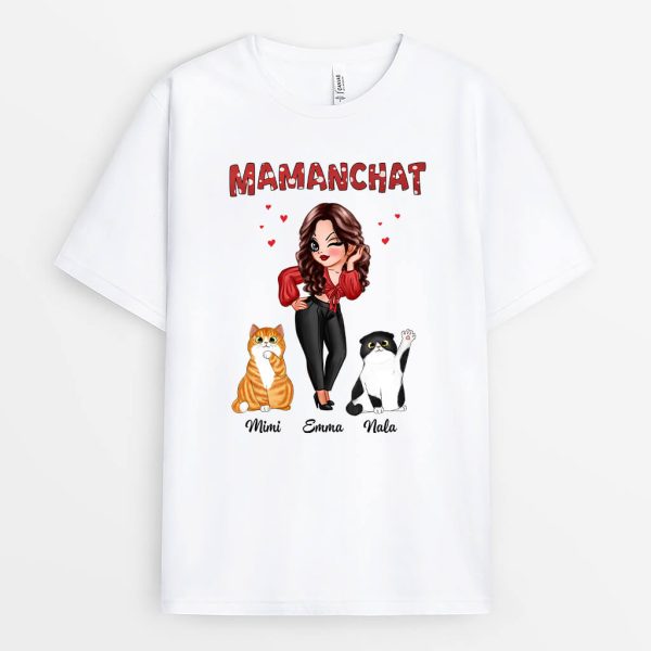 Maman Chat Styl�e – Cadeau Personnalise  T-shirt pour Femme