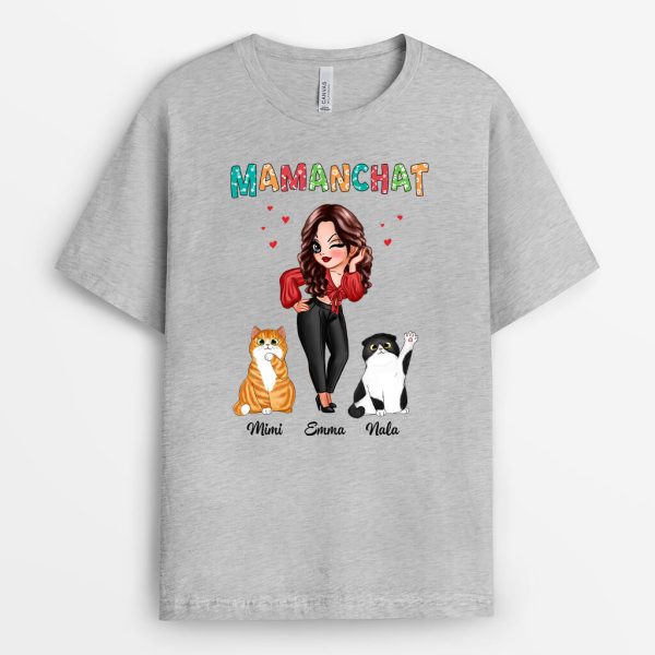 Maman Chat Styl�e – Cadeau Personnalise  T-shirt pour Femme