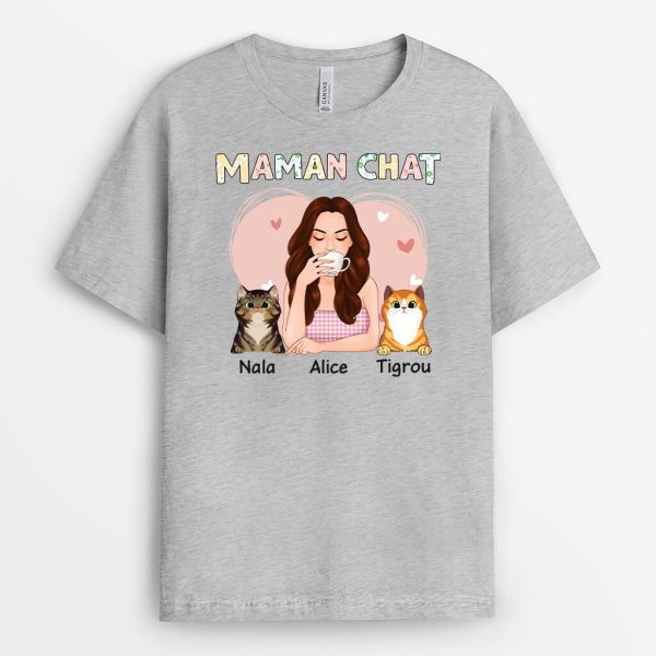 Maman Chat Style Floral – Cadeau Personnalise  T-shirt pour Amoureux des Animaux