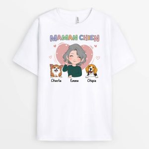 Maman Chien Avec Coeur Rose – Cadeau Personnalise  T-shirt pour Amoureux Des Animaux