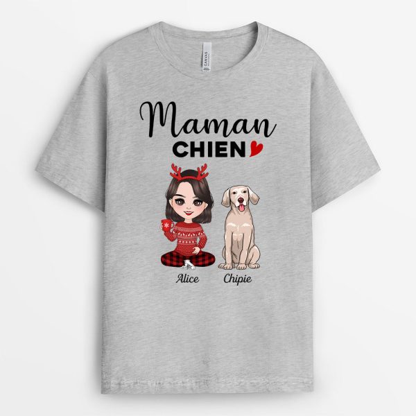 Maman Chien – Cadeau Personnalise  T-shirt pour Amoureux des Chiens Noel