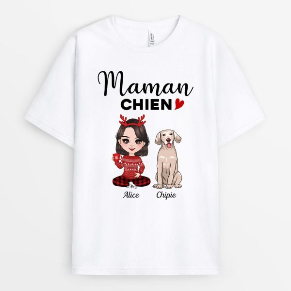 Maman Chien – Cadeau Personnalise  T-shirt pour Amoureux des Chiens Noel