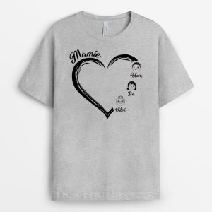 Maman Coeur Avec Visages – Cadeau Personnalise  T-shirt pour Maman